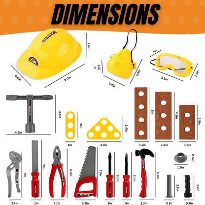 Kids Handyman Tools Toy Set, 52 PCS Mechanic Pretend Play Construction Playset with Hard Hat, Nuts, Bolts - Realistic Plastic Toddler Children Accessories for Workbench