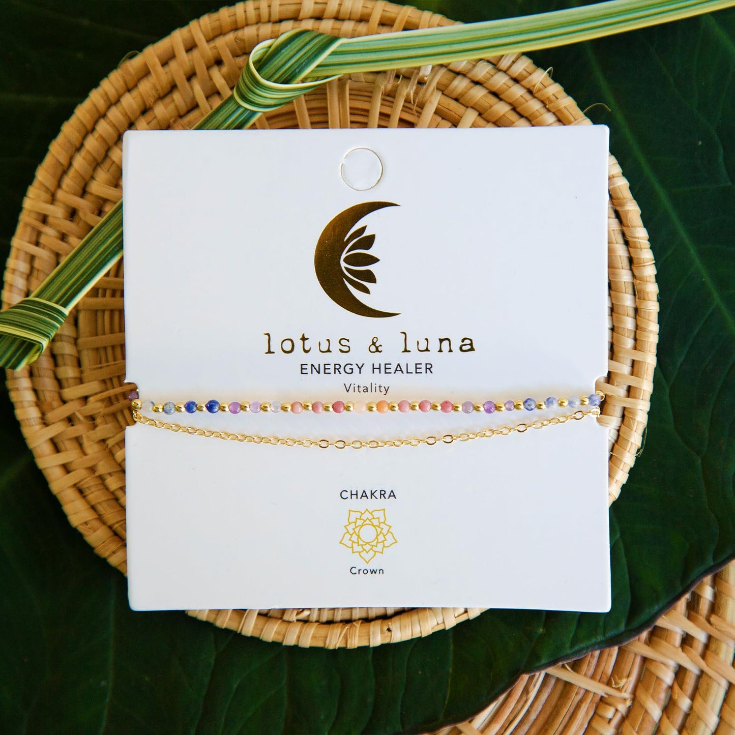 Lotus and Luna Energy Healer Beaded Healing 2mm Layered Bracelet in Gold with Real Stones Amethst, Sodalite, Rhodolite, Pink Aventurine (Energy Healer Yellow Gold)