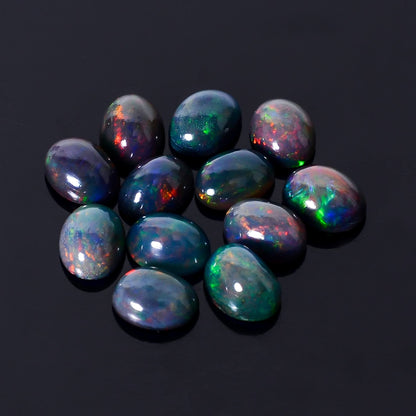 AURA GEMS Natural Black Opal Oval Shape-Ethiopian Opal Gemstone Wholesale Lot-Healing Crystals-DIY Jewelry Making Bulk Gemstone Deal (2 Piece Pack Of, Oval Cabochon, 8x6x4mm)