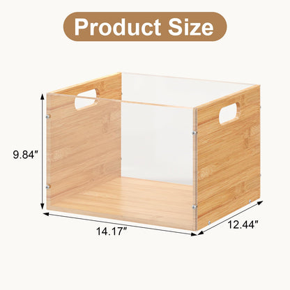 Sbanmao Clear Acrylic File Box Organizer, Bamboo Hanging Folder Storage Boxes, Filing Crate Bin Holder with Handle for Home Office Desk, Letter Size