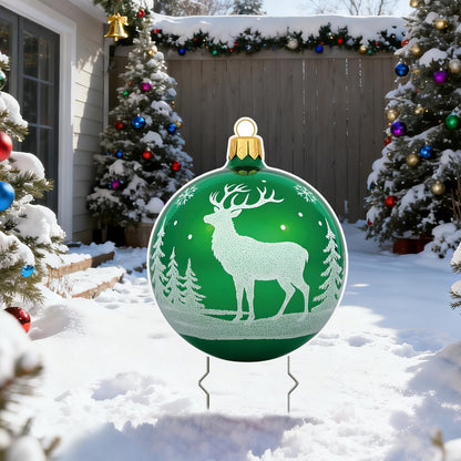 EnjoyView Christmas Ball Yard Sign with Metal Stakes, 14inch Outdoor Holiday Lawn Decorations, Xmas Sign for Porch Garden, Yard, Pathway & Party Decor Weatherproof Coroplast 1Piece