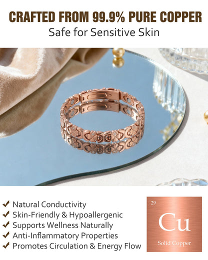 Jecanori Magnetic Copper Bracelet for Women — 3500 Gauss Magnets — Premium Fold-Over Clasp & Adjustable Length,Rose Gold