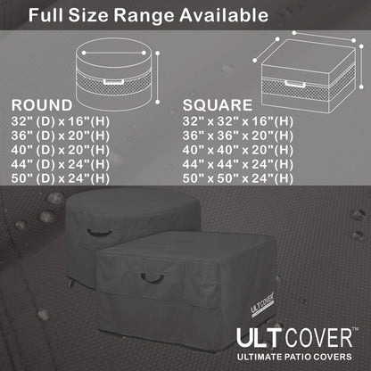 ULTCOVER Patio Fire Pit Table Cover Square 44 inch Outdoor Waterproof Fire Bowl Cover, Black