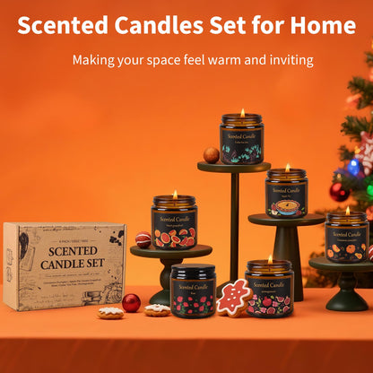 Aeraroma 6 Pack Candles for Home Scented, Aromatherapy Candles for Women Men, 21oz Natural Soy Wax Scented Candle Set, Amber Jar Candle Gifts Set for Birthday, Christmas, Valentines Day