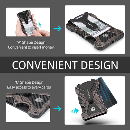 Minimalist Wallet for Men- Slim Aluminum Metal Money Clip Wallet with Clear ID Card Holder, Carbon Fiber Wallet, RFID Blocking,Holds up 15 Cards with Cash Clip,Ultra-Thin Tactical Wallet - Walnut Wood