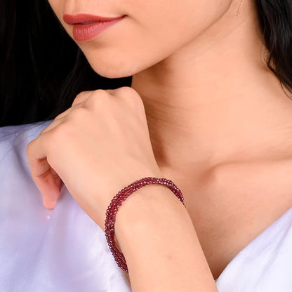 Gempires Real Red Garnet Beaded Bracelet Multi Strand Handmade Jewelry January Birthstone Gifts Hypoallergenic 8 Inch Gold Plated Lightweight Dainty Minimalist Bracelets Gifts for Her