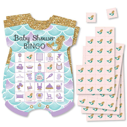Big Dot of Happiness Let's Be Mermaids - Picture Bingo Cards and Markers - Baby Shower Shaped Bingo Game - Set of 18