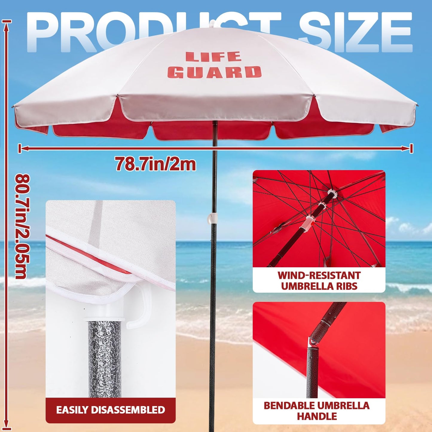 Sweetude Lifeguard Umbrella with Tilt 45° for Seat Patio Beach Outdoor Lifeguard Solar Sun Umbrella Portable for Chair(Sliver)