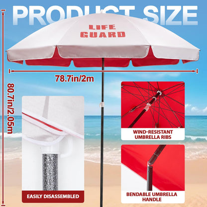Sweetude Lifeguard Umbrella with Tilt 45° for Seat Patio Beach Outdoor Lifeguard Solar Sun Umbrella Portable for Chair(Sliver)