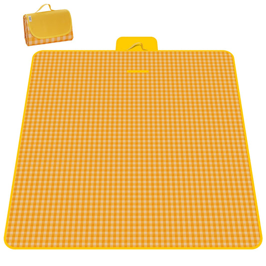 Lacabin Picnic Blanket 77 x 79 Inches Waterproof Oxford Fabric Picnic Blanket Portable and Foldable Outdoor Mat for Camping, Beach, and Family Picnics Yellow&White