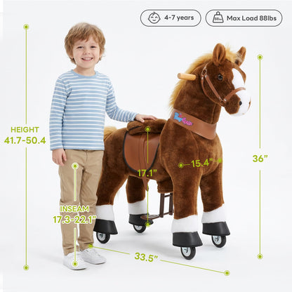 PonyCycle Kids Ride on Horse Walking Horse Toys, Classic Model U (with Brake/ 36" Height/Size 4 for Age 4-7), No Battery, Ride on Pony Animal for Indoor Outdoor Gift Brown Ux424