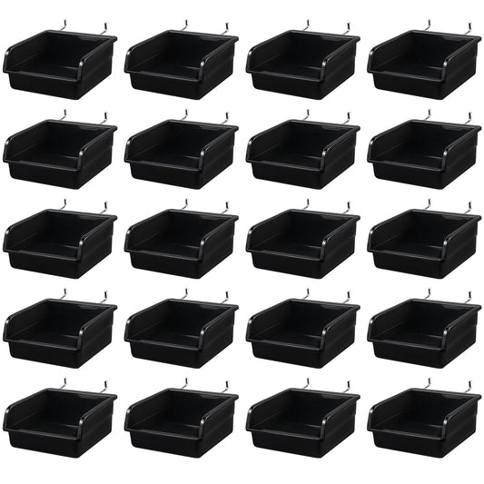 20 Pack Pegboard Bins With Metal Hooks, Black Pegboard Storage Bins, Pegboard Containers For Peg Board Organizing Accessories, Peg Board Organizer Bins For Garage, Workshop, Craft Room, Tool Shed