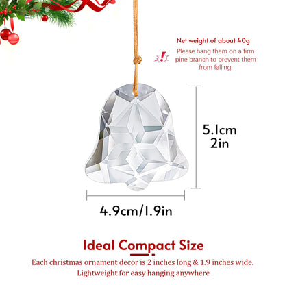 H&D HYALINE & DORA Set of 6 Crystal Christmas Ornaments Clear Faceted Glass Christmas Bell Hanging Ornaments for Xmas Tree Winter New Year Party Decoration(2 Inch)