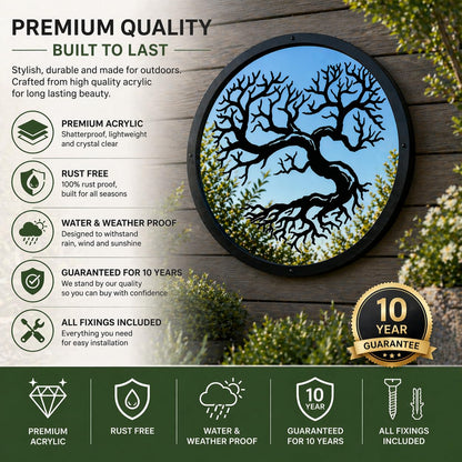 Sun Catcher Garden Decor Heart Shaped Garden Mirror Range of Sizes Round Framed Mirror Outside Rust Resistant Acrylic Fixings Included Gift (42cm / 16.5 inch)