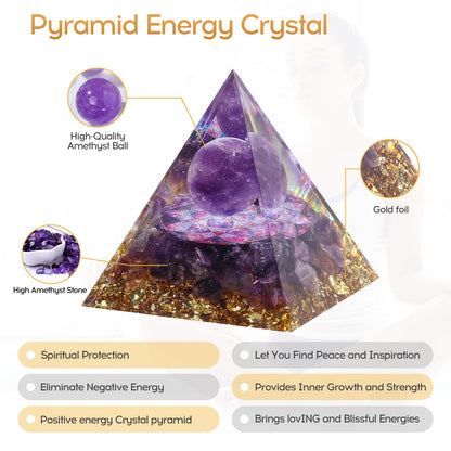 Hopeseed Orgone Pyramid for Positive Energy, Orgonite Natural Amethyst Crystal Healing Crystals Pyramid for Reduce Stress Chakra Reiki Healing Meditation Cleanses the Mind and Boosts Confidence