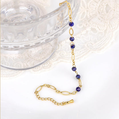 TaYolnFaSo Lapis Lazuli Beads Bracelet for Women Stainless Steel Dainty Stackable Blue Lapis Bracelet Gold Lapis Lazuli Jewelry Gift for Mother