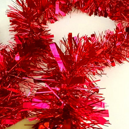 Psoeksdo 33Ft Christmas Tinsel Garland Xmas Tree Decorations Shiny Thick Red Metallic Twist Garland Ceiling Hanging Decor for Xmas New Year Birthday Party Indoor Outdoor Supplies-Red