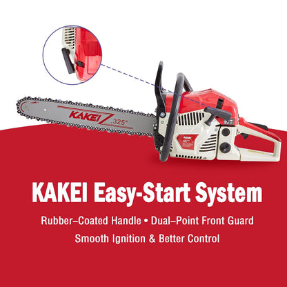 KAKEI 62CC 18-Inch Gas Chainsaw, 3.8HP 2-Stroke Engine, Easy Start, Germany-Steel Chain & Precision Bar, Gas Powered Chainsaw for Tree Cutting, Firewood and Logging