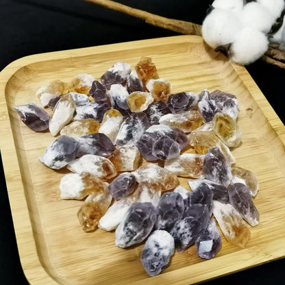 XMHOME Amethyst and Citrine Raw Crystal Irregular Natural Real Rough Stone Small Gemstone 30-36 Pcs for Crystal Healing Decor Fountain Rock Wicca Tumbling Rolling Collection