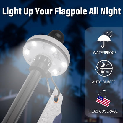 ZMTECH 6FT Flag Pole Kit with Solar Light – Outdoor Stainless Steel Pole Set for House Yard, Includes 180° Adjustable Flag Holder & Mounting Base, Tangle-Free Design, Black (Flag Not Included)