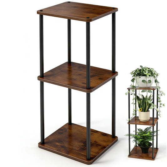 Vigordream Plant Stand Indoor Outdoor 3 Tier Metal Plant Shelf Tall Pedestal Stand Flower Pot Stands Multiple Planter Support Rack for Corner Living Room, Balcony, Garden Patio (Retro Brown, 34 INCH)