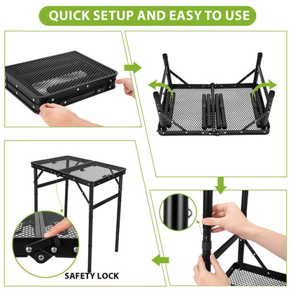 GDDGHS Folding Grill Table – Portable Aluminum Camping Grill Stand, 3 Height Adjustable Outdoor Barbecue Grilling Table 22.8"×15.7"×27.5"