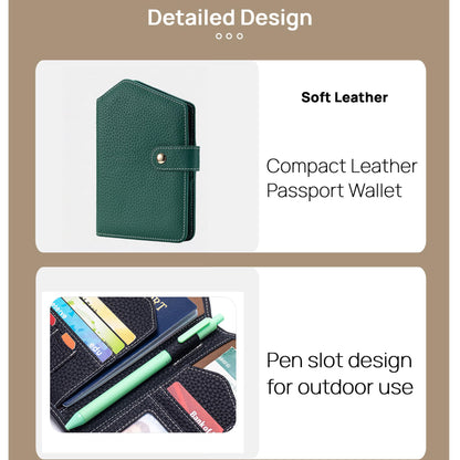 Cute RFID Passport Wallet for Women Leather Slim Passport Holder Travel Wallet Cover with Zipper Coin Purse, Credit Card, Sim and Tticket Slots (Green)