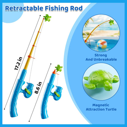 Magnetic Fishing Game Pool Toys for Kids 3 4 5 6 7 8, Water Table Bathtub Toys with Inflatable Pool, Bath Toys for Toddlers, Summer Outdoor Indoor Magnetic Fishing Toys Gifts for Boys Girls 3-5 4-8