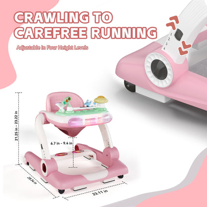 Baby Walker with Wheels, 5 in 1 Walker for Baby Boy Girl 6-12 Months with Bouncer, Music and Lights Baby Jumper Activity Center, Adjustable Height Speed, Push Walker for Ages 6-18 Months Toddler