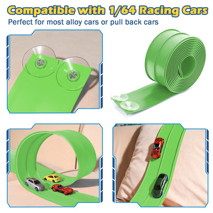 Upgrade Flexible Race Track Flex Tracks for Kids 3+, 15Ft Flexible Car Track Race Car Track Compatible with Diecast 1/64th Cars, Roll Up Race Ramp Toy with Strong Suction Cups