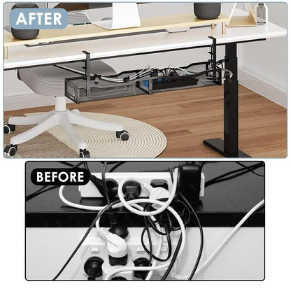 Mzmaxy Cable Management, 25'' Cable Management Under Desk No Drill, Metal Cord Organizer with Clamp for Standing Desk, Cable Organizer for Home Office, Black