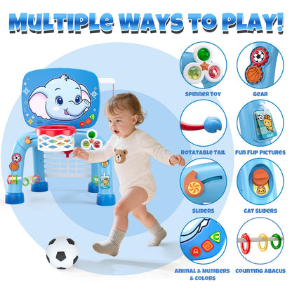 Wee Wonders Toddler Basketball Hoop & Soccer Goal Tball Set, Kids Sport Toys with Light & Sound, Musical Activity Center Toys for 1 2 3 Years Old Boys, Christmas Birthday Gifts for Baby 12-18 Months