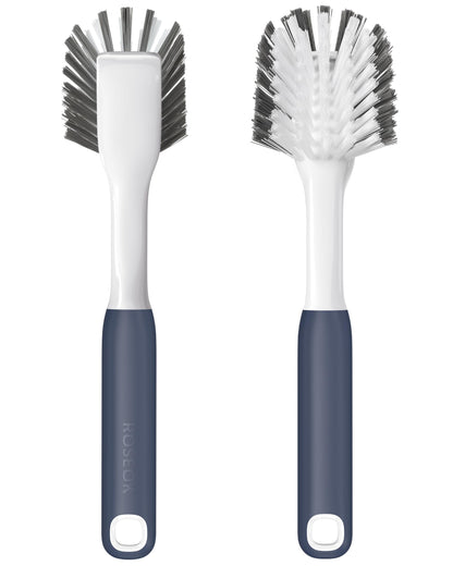 ROSEOK Dish Brush with Built-in Scraper,Kitchen Scrub Brush for Cleaning Dishes,Pots,Non-Stick Pans and Sinks,Navy Blue,2 Pack