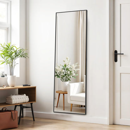 Aidoly Mirror Full Length, Upgraded 16"x59" Body Wall Mirrors with Shatter-Proof Glass, Floor Standing, Hanging or Leaning, Tall Mirror with Stand Aluminum Alloy Frame for Bedroom Cloakroom