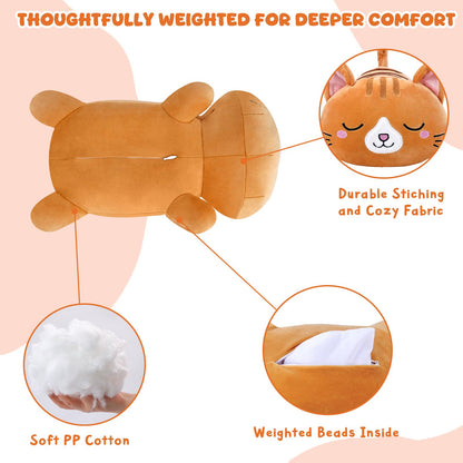 TOYSYM Weighted Stuffed Animals Cat, Orange Cat Plush with Weighted Beads, Cute Cat Plushie Pillow Gifts for Adults Kids Boys Girls 9.8inch