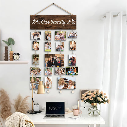 STHTTSW Family Photo Frame Gifts,Our Family Picture Frame, Housewarming Christmas Wedding Gifts for Couples, Farmhouse Rustic Wood Hanging Photo Wall Table Top Frames,Mothers Day Gift for Mom Women
