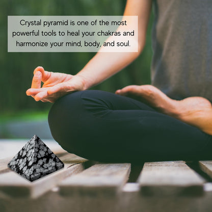 Amazing Gemstone Snowflake Obsidian Pyramid Crystal Healing Stones - 2" Great Pyramid Figurine of Natural Stone Pyramid for Meditation, Reiki, Chakra Balancing and Crystal Pyramids Grid