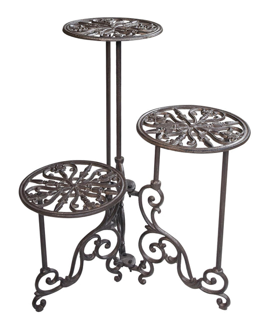 Linton Arts Heavy-Duty Cast Iron Plant Stand, 3-Tier Vintage Corner Plant Stand with Ornate Design, 24-Inch Foldable Multi-Layer Rack for Indoor & outdoor plant stand（tiered plant stand outdoor）