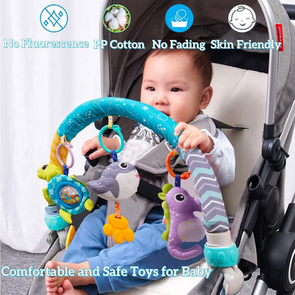 BATOHO Baby Stroller Arch Toy, Clip On Arch Mobile for Bassinet with Universal Clamps, Activity Toy Bar for Bouncer Musical Crib Mobile Toys for Infants Car Seat Toys Rattle Turtle Music Whale