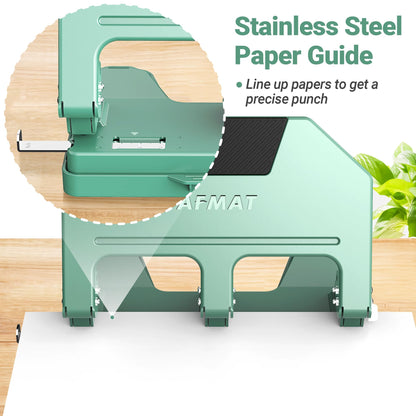 AFMAT 3 Hole Punch, 9/32" Holes, 40-Sheet 3 Hole Puncher for Binder, 50% Reduced Effort, Metal Heavy Duty Three Hole Punch w/ 10,000+ Uses, Bulit-in S.S. Paper Guide, Large Chip Tray, Green, HPX3