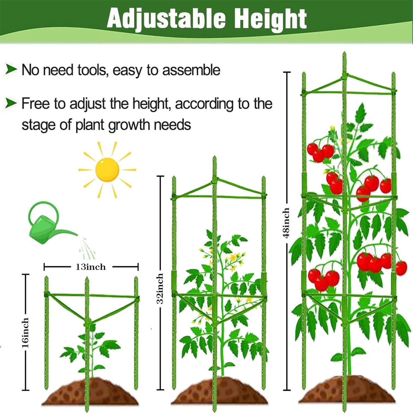 Yongblus 4Pack Tomato Cage for Garden Plant Support, Up to 48inch Garden Stakes Tomato Cage, Tomato Trellis for Potted Plants, Tomato Cages Plant Stakes Trellis for Climbing Plants Vegetables Flowers