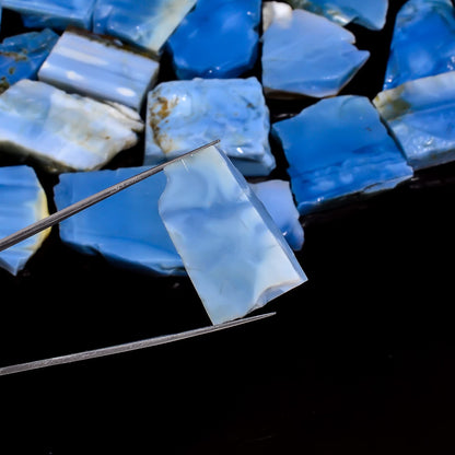Natural Blue Opal Raw Slice Gemstone- Healing Crystals for DIY Jewelry Making -Loose Natural Cabochon -Perfect for Crafting Unique Jewelry Designs (5 pcs, 25-35 mm)