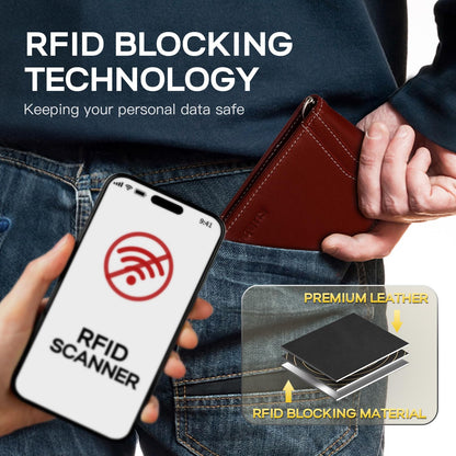 RUNBOX Slim Money Clip Wallets for Men RFID Blocking 8 Card Holder Minimalist Small Thin Carbon Leather Bifold Mens Front Pocket Wallet Gift Box(Vermilion)