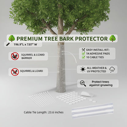 IWCR Durable Iguana Tree Wrap Tree Trunk Protector - Clear Tree-Safe Guard for Climbing Prevention, Rodent Barrier Kit with 54 Double-Sided Tapes & 10 Zip Ties (196" x 7.8")