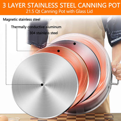 Canning Supplies Kits with 21.5 Qt Canning Pot, 7pcs Mason Jars, Tongs, Stainless Steel Jar Rack, Funnel, Lid Lifter Water Bath Canner Tool Set