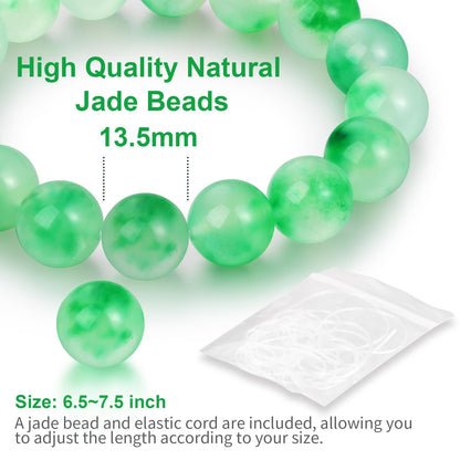 Handmade Natural Jade Beaded Bracelet for Women & Men – Genuine Green/White Jade Gemstone Stretch Bracelet – Lucky Energy Healing Jewelry Gift for Peace, Prosperity & Protection GG
