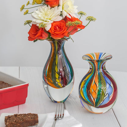 Ca D Oro Small Glass Vase Boho with Colored Canes Hand Blown Murano-Style Art Glass - Model Nº 2