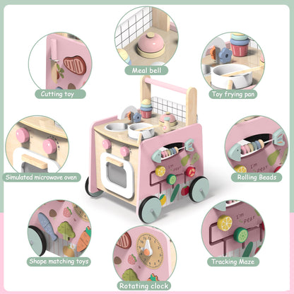 Gigglegems Wooden Baby Walker 4-in-1 with Push Walker Toys, Play Kitchen Accessories, Toddlers Montessori Sensory Toys, Walking Toys for Baby Girls Boys Learning to Walk