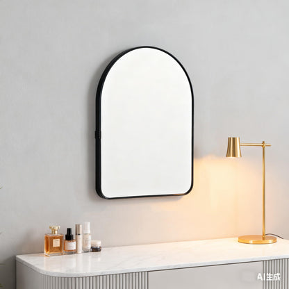 Funly mee Arched Wall Mirror, Wall-Mounted Plastic Mirror, for Bathroom and Vanity (Black, 11.8 x 15.8)