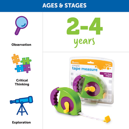 Learning Resources Simple Tape Measure - Kids Construction Toys, Preschool Activities, Pretend Play for Toddlers , Height Measurement Counting Tool, Fine Motor Skills, Homeschool